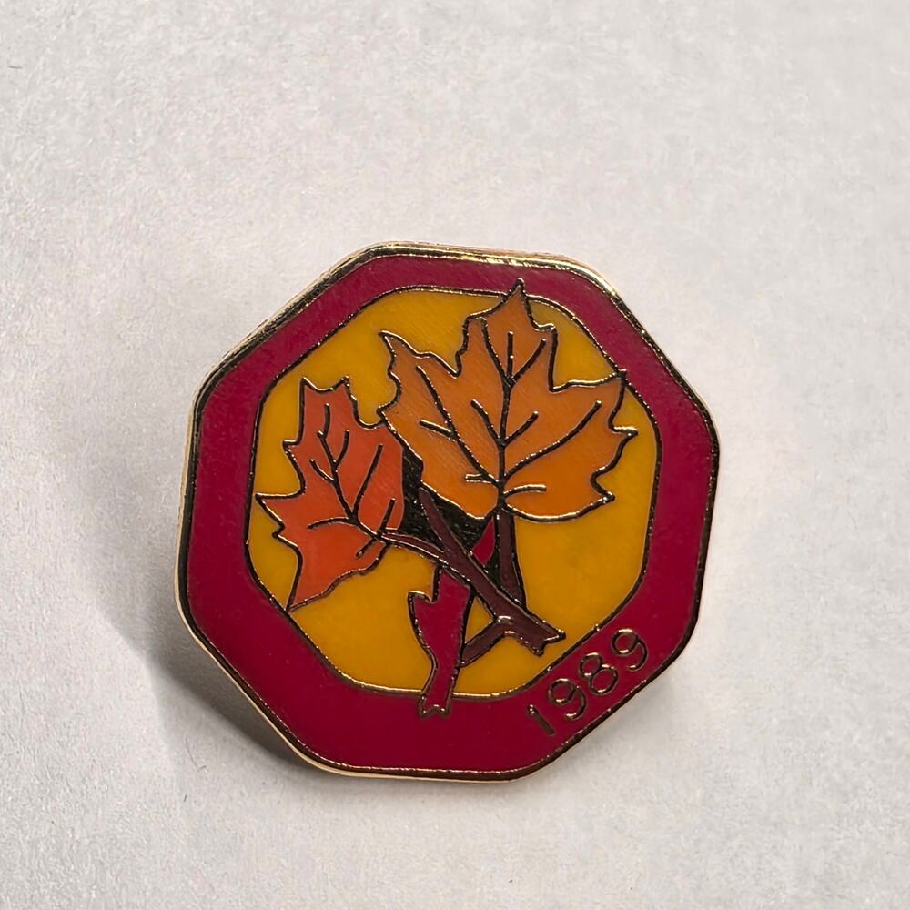 1989 Fall Maple Leaves Enamel Lapel Pin Autumn Vintage
